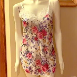 Large Floral Print satin lace slip dress. Size small